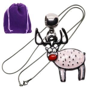 Cute Deer Necklace Cartoon Red Nose Pendant for Christmas Holiday Style